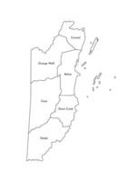 Vektor isoliert Illustration von vereinfacht administrative Karte von Belize. Grenzen und Namen von das Bezirke, Regionen. schwarz Linie Silhouetten.