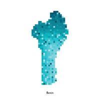 Vektor isoliert geometrisch Illustration mit vereinfacht eisig Blau Silhouette von Benin Karte. Pixel Kunst Stil zum nft Vorlage. gepunktet Logo mit Gradient Textur zum Design auf Weiß Hintergrund