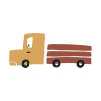 hand dragen lastbil, tecknad serie platt vektor illustration isolerat på vit bakgrund. söt barnslig bil teckning. barnkammare design element.