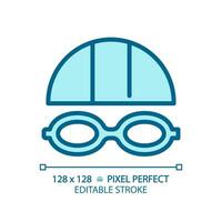 2d Pixel perfekt editierbar Blau Schwimmen Brille Symbol, isoliert monochromatisch Vektor, dünn Linie Illustration Darstellen Auge Pflege. vektor