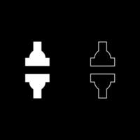 Maschine Drücken Sie automatisch hydraulisch Fabrik industriell einstellen Symbol Weiß Farbe Vektor Illustration Bild solide füllen Gliederung Kontur Linie dünn eben Stil