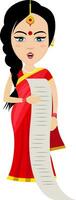 indisk kvinna med till do lista , illustration, vektor på vit bakgrund.