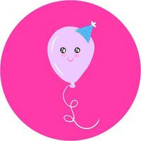 ein Karikatur Ballon mit Party Hut hat lächelnd Augen und ein breit geschlossen Lächeln drehen oben zu Wangen schwimmt im Blasenform Rosa Farbe Hintergrund Vektor Farbe Zeichnung oder Illustration