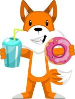 Fuchs mit Donut, Illustration, Vektor auf weißem Hintergrund.