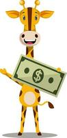 Giraffe mit Geld, Illustration, Vektor auf weißem Hintergrund.