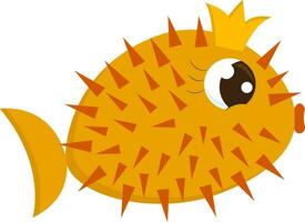 Karikatur von ein Herrlich Gelb Königin Fisch-Igel tragen ein krönen die meisten gefährlich Meer Fisch Vektor oder Farbe Illustration