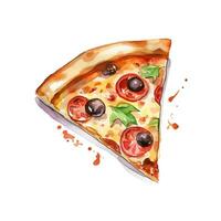 ai genererad hand dragen skiva av pizza. vattenfärg skiss isolerat på vit bakgrund. vektor illustration för mat design