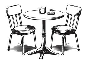 Cafe Tabelle mit Stühle. Hand gezeichnet skizzieren umgewandelt zu Vektor