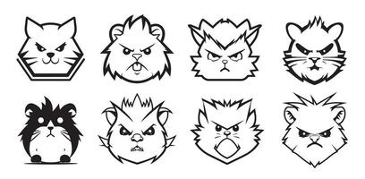 arg hamster samling vektor illustration isolerat på vit bakgrund. hamster maskot tecknad serie karaktär.
