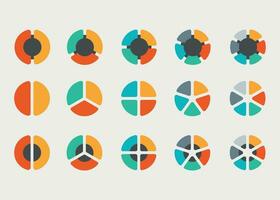 Kuchen Diagramm Satz. bunt Diagramm Sammlung mit 2,3,4,5,6 Abschnitte oder Schritte. Kreis Symbole zum Infografik, ui, Netz Design, Geschäft Präsentation. Vektor Illustration.