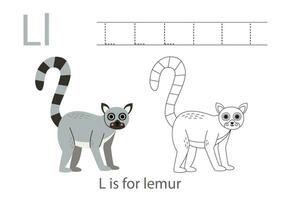 Rückverfolgung Alphabet Briefe mit süß Tiere. Farbe süß Lemur. Spur Brief l. vektor