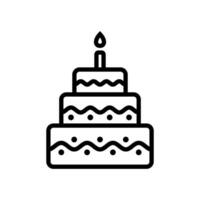 süß Geburtstag Kuchen Linie Symbol mit Kerze. traditionell festlich Dessert zum ein Party oder Feier. Süss Dessert Lebensmittel. Vektor Illustration