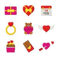 glücklich Valentinstag Tag Symbole und Liebe Symbole einstellen isoliert auf Weiß Hintergrund. vektor