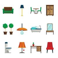 Möbel Symbole einstellen zum Räume von Haus. eben Stil Vektor