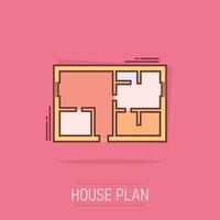 Vektor-Cartoon-Haus-Plan-Symbol im Comic-Stil. Architekt Schema Zeichen Abbildung Piktogramm. Haus-Schema Business-Splash-Effekt-Konzept. vektor