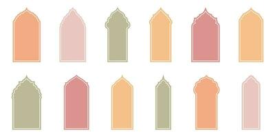 platt stil vektor design visa upp islamic form fönster och dörrar ramar i retro boho färger. mångsidig illustrationer lämplig för olika design projekt.