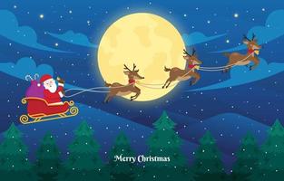 Der Weihnachtsmann fährt mit seinem fliegenden Schlitten