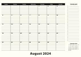 August 2024 monatlich Geschäft Schreibtisch Pad Kalender. vektor