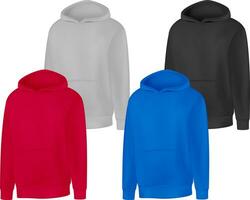 leer anders Farben Herren Kapuzenpullover Sweatshirt lange Ärmel. männlich Hoody mit Kapuze Vorderseite Sicht. Vektor Vorlage Sport Winter Kleider zum Design spotten hoch, drucken, isoliert auf Weiß Hintergrund