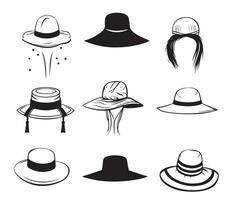 sommar hattar årgång samling för elegant kvinna, kvinna och damer. vektor