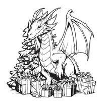 süß Drachen mit Weihnachten Geschenk Kasten. Karikatur. Symbol von Chinesisch Neu Jahr 2024. vektor