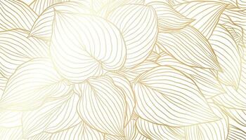 golden Blätter Hand gezeichnet Linie Kunst auf Weiß Hintergrund. Luxus Kunst Deko Hintergrund Design zum drucken, Poster, Abdeckung, Banner, Stoff, Einladung vektor