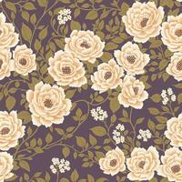 Blumen- nahtlos Muster von Weiß Blumen und khaki Grün Blätter auf stumm violett im Chinoiserie Stil. Hand gezeichnet Kunst. Hintergrund Design zum Textilien, Papiere, Drucke, Mode Hintergründe, Schönheit Produkte vektor