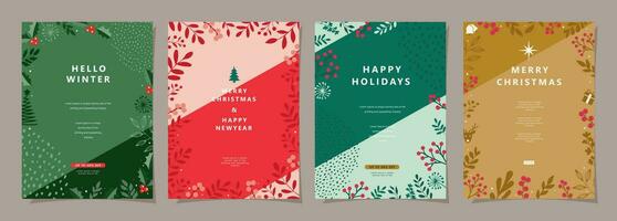 uppsättning av glad jul och Lycklig ny år bakgrund. hälsning och inbjudan kort, webb baner, Semester omslag, flygblad, affisch design mallar. modern platt vektor illustration.