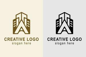 Gebäude Logo. Brief ein Logo mit Gebäude. geeignet zum Wohnung Logo, echt Anwesen, Hotel, Gebäude, usw. einfach Logo Design editierbar. vektor