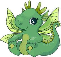 en söt liten grön drake med gul vingar. symbol av 2024, djur- av de ny år vektor