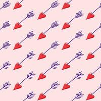 Amoretten Pfeile nahtlos Muster im Karikatur Stil. süß Pfeile mit Herzen zum Valentinsgrüße Tag. Vektor Illustration auf ein Rosa.