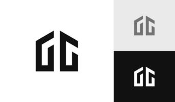 brev gg första med hus form logotyp design vektor