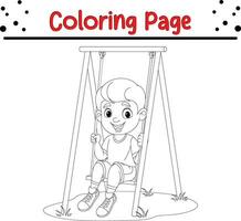 süß Junge spielen schwingen Park Färbung Buch Seite vektor