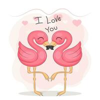 süß Valentinstag Paar Rosa Flamingo vektor