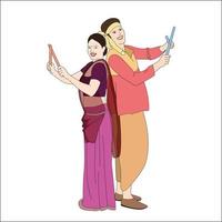 navratri-dandia natt, färgglad illustration av dandia som spelar par vektor