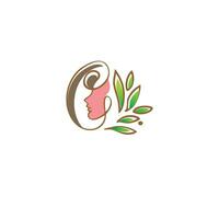 linear einfach Logo weiblich Gesicht riechen Tulpe beim Hand gezeichnet Kreis Rahmen zum Schönheit Spa Salon Vektor Illustration. Frau mit Blume beim gerundet Rand feminin kosmetisch Kosmetologie Haut Pflege Wellness