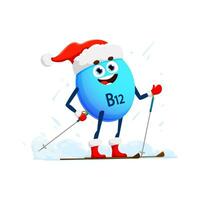 Weihnachten Karikatur Vitamin b12 Charakter Skifahren vektor