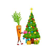 tecknad serie jul morot, jul träd och gåvor vektor