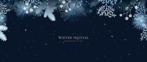 vinter- festival säsong- bakgrund vektor illustration. jul Semester händelse snöfall, tall löv, bär, snöflinga med vattenfärg textur. design för affisch, tapet, baner, kort, dekoration