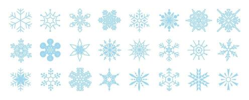 uppsättning av snöflingor linjär vektor ikon. geometrisk snöflinga form, natur och vinter- relaterad vektor symbol hand dragen kontur samling. linje konst illustration design för logotyp, klistermärke, jul.