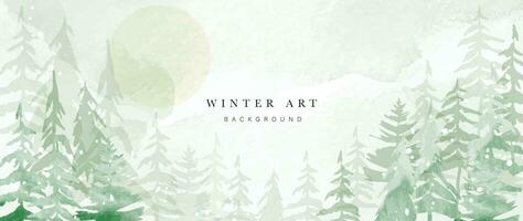 vinter- bakgrund vektor. hand målad vattenfärg, berg med snö, tall skog, måne hand teckning. design för tapet, vägg konst, omslag, bröllop, dekoration, baner. vektor