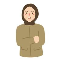 Muslim Frau tragen ein braun Uniform und Hijab vektor
