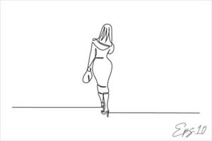 kontinuerlig linje vektor illustration design av kvinna ser gående
