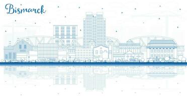 översikt bismarck norr dakota stad horisont med blå byggnader och reflektioner. bismarck USA stadsbild med landmärken. resa och turism begrepp med modern arkitektur. vektor
