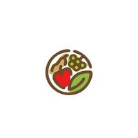 organisk eco vegetarian mat logotyp design vektor mall. färsk ekologi av bruka frukt logotyp begrepp ikon.