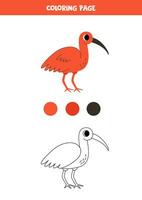 Färg söt tecknad serie scharlakansrött ibis. kalkylblad för ungar. vektor