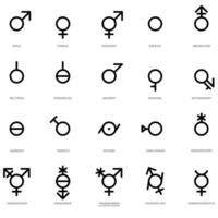 uppsättning av kön ikoner isolerat på vit bakgrund. sexuell orientering begrepp. manlig, kvinna och trans symboler. sex symbol ikon. kontur sex identitet emblem. vektor illustration.