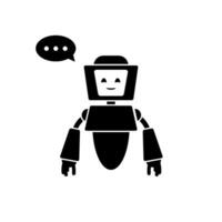 lächelnd Roboter Chatbot Symbol Portion lösen Probleme. futuristisch Chatbot Maskottchen mit Rede Blase. virtuell Assistent Symbol zum das Seite? ˅. virtuell online Hilfe Kunde Unterstützung. Vektor Illustration.