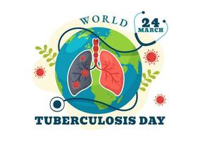 värld tuberkulos dag vektor illustration på Mars 24 med lungor och bakterie till tb medvetenhet och medicinsk i sjukvård platt tecknad serie bakgrund