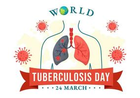 värld tuberkulos dag vektor illustration på Mars 24 med lungor och bakterie till tb medvetenhet och medicinsk i sjukvård platt tecknad serie bakgrund